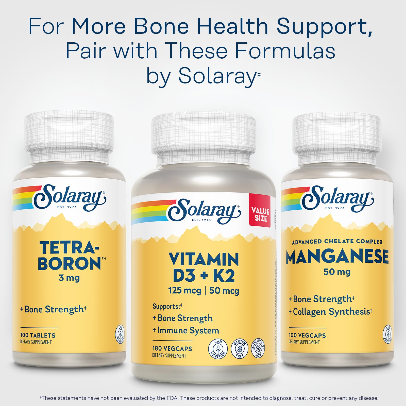 SOLARAY 180 vegetarian capsules ready for daily routine.