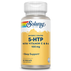 SOLARAY 5-HTP sleep supplement bottle showing 60 servings