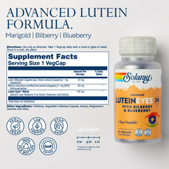 Graphic of Lutein Eyes Blend ingredients: spinach leaf, blueberry extract, rosemary leaf