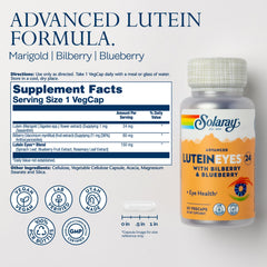 SOLARAY bottle label highlights lutein and zeaxanthin for potential eye health benefits