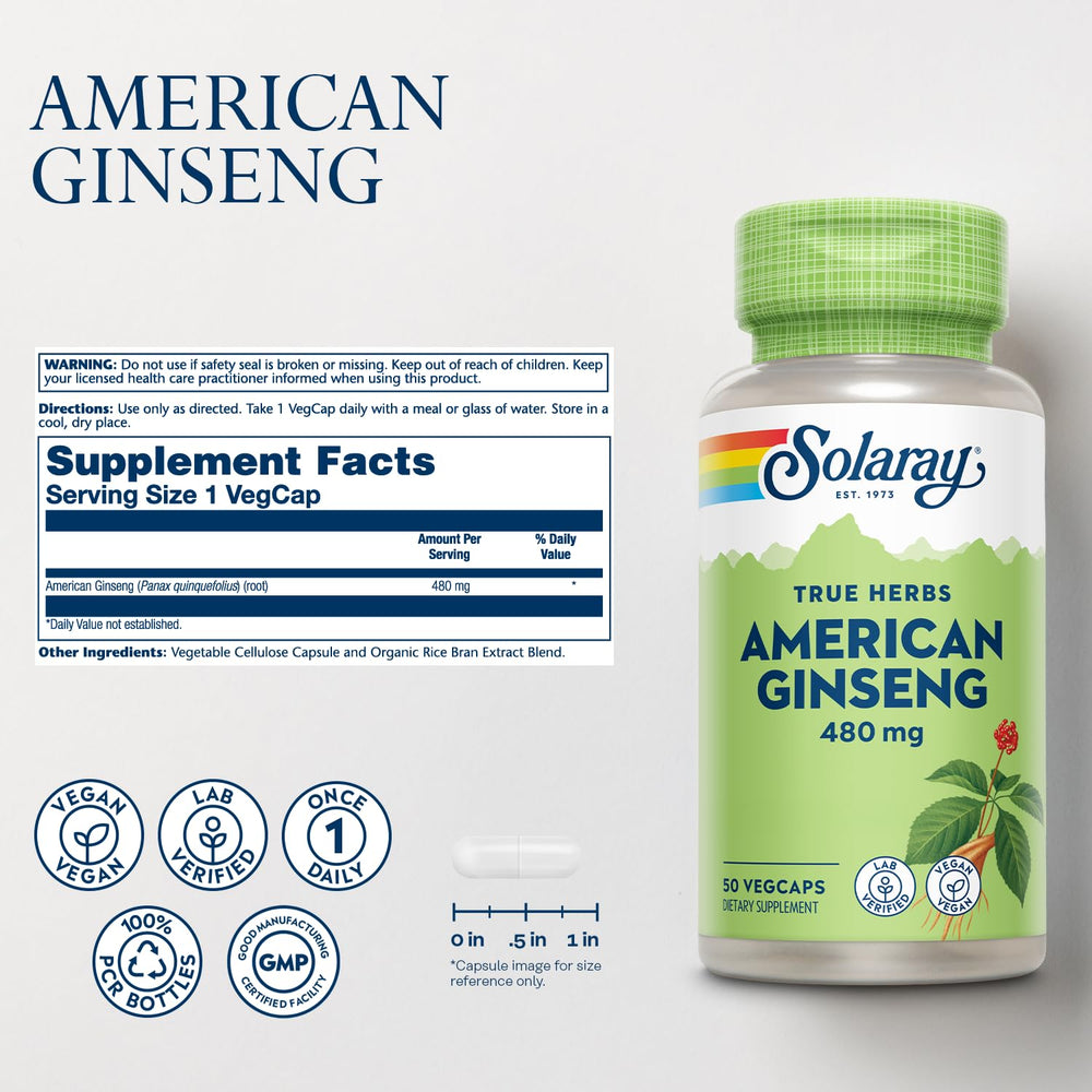 American Ginseng 480 mg VegCaps bottle on counter
