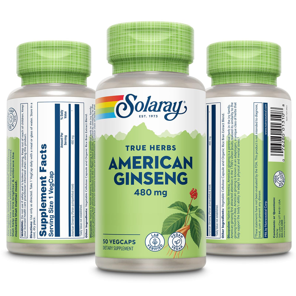 Nutrition facts panel on SOLARAY American Ginseng bottle