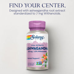 Ingredients list for SOLARAY Ashwagandha 470mg vegan capsules