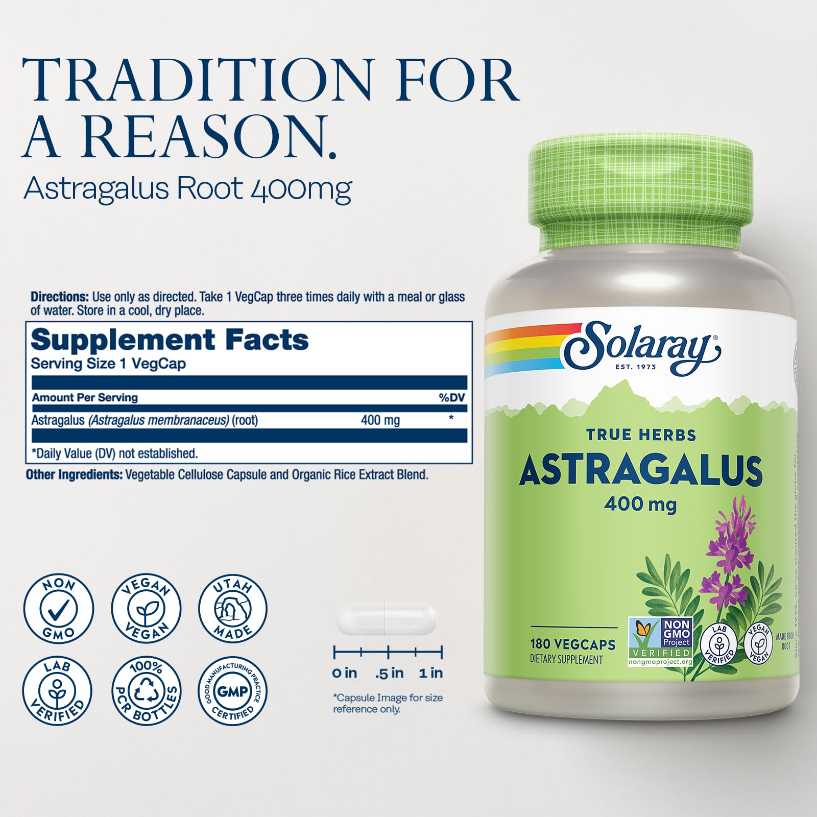 Ingredients for SOLARAY Astragalus Root 400mg VegCap