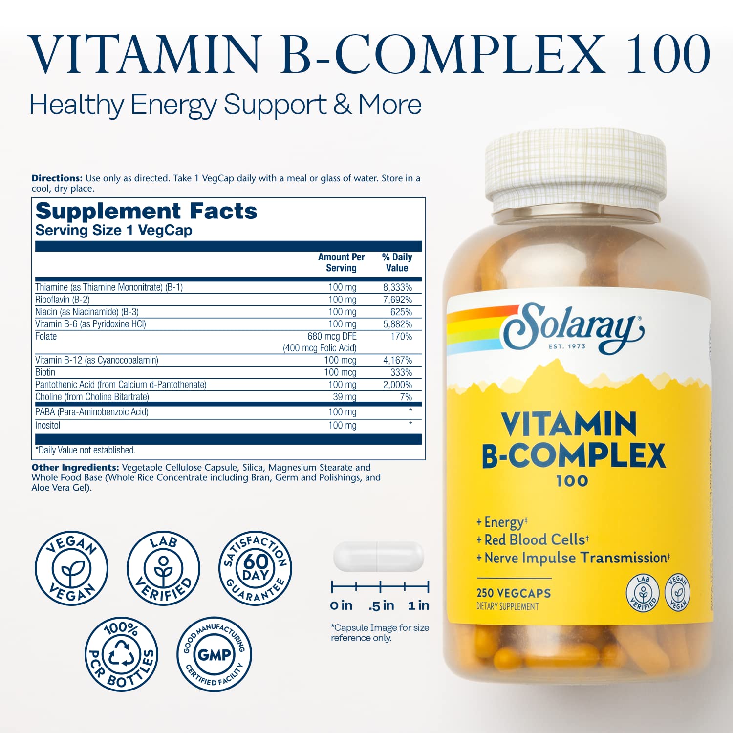 Close-up of Solaray B-Complex 100-250 capsules