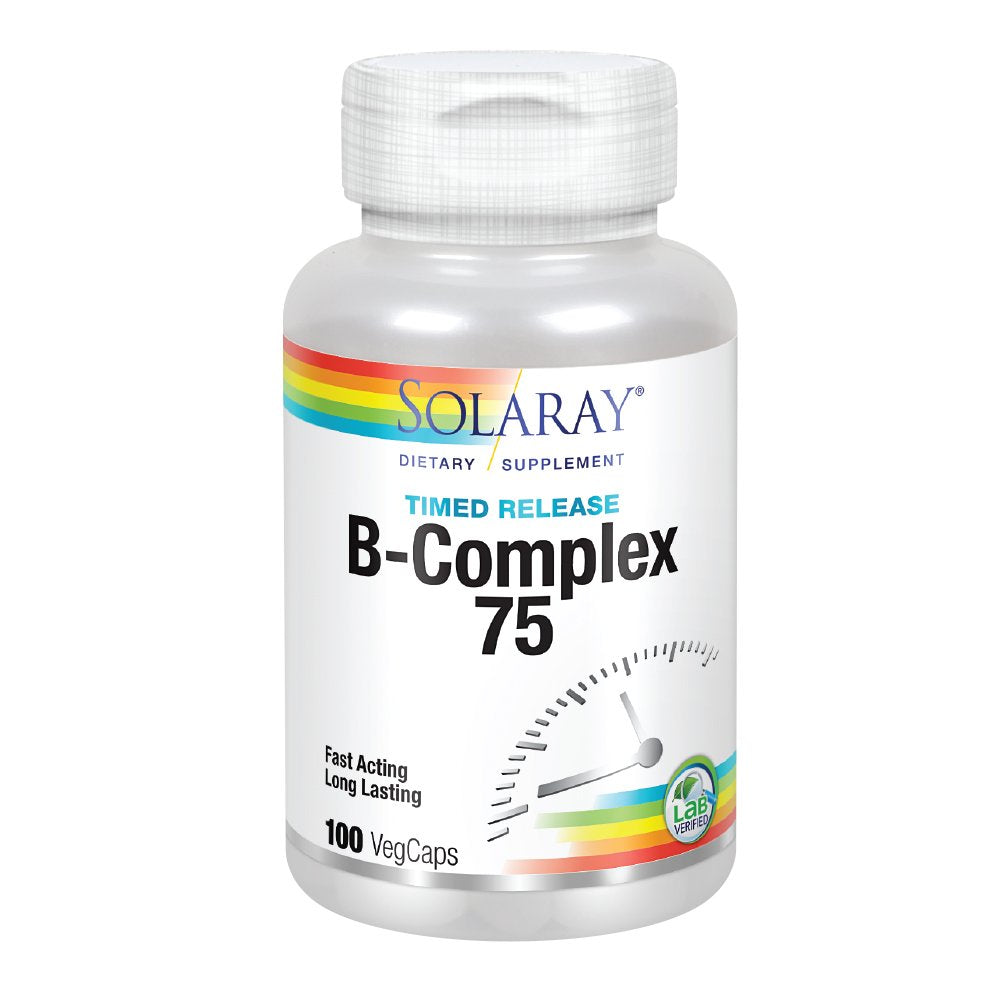 SOLARAY B-Complex 75mg bottle cap and label close-up