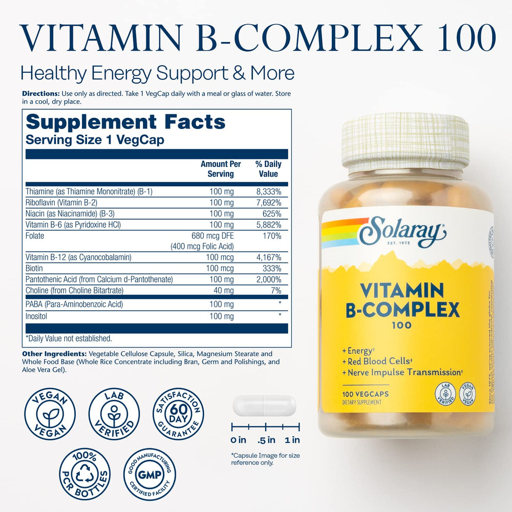 SOLARAY Vitamin B Complex supplement facts label