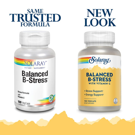 SOLARAY B-Stress Supplement bottle back/label close-up - 100 count