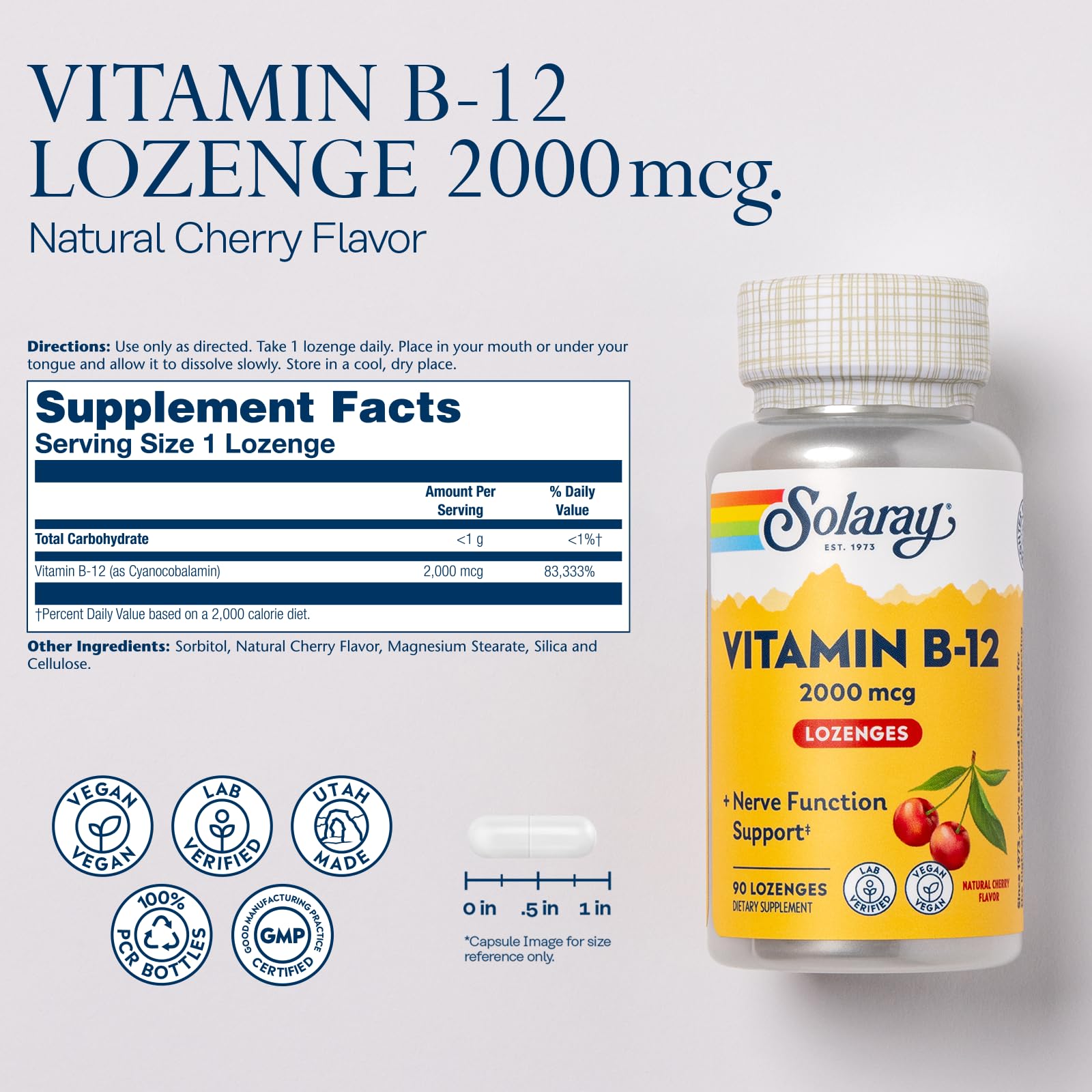 SOLARAY B12 lozenges bottle front view