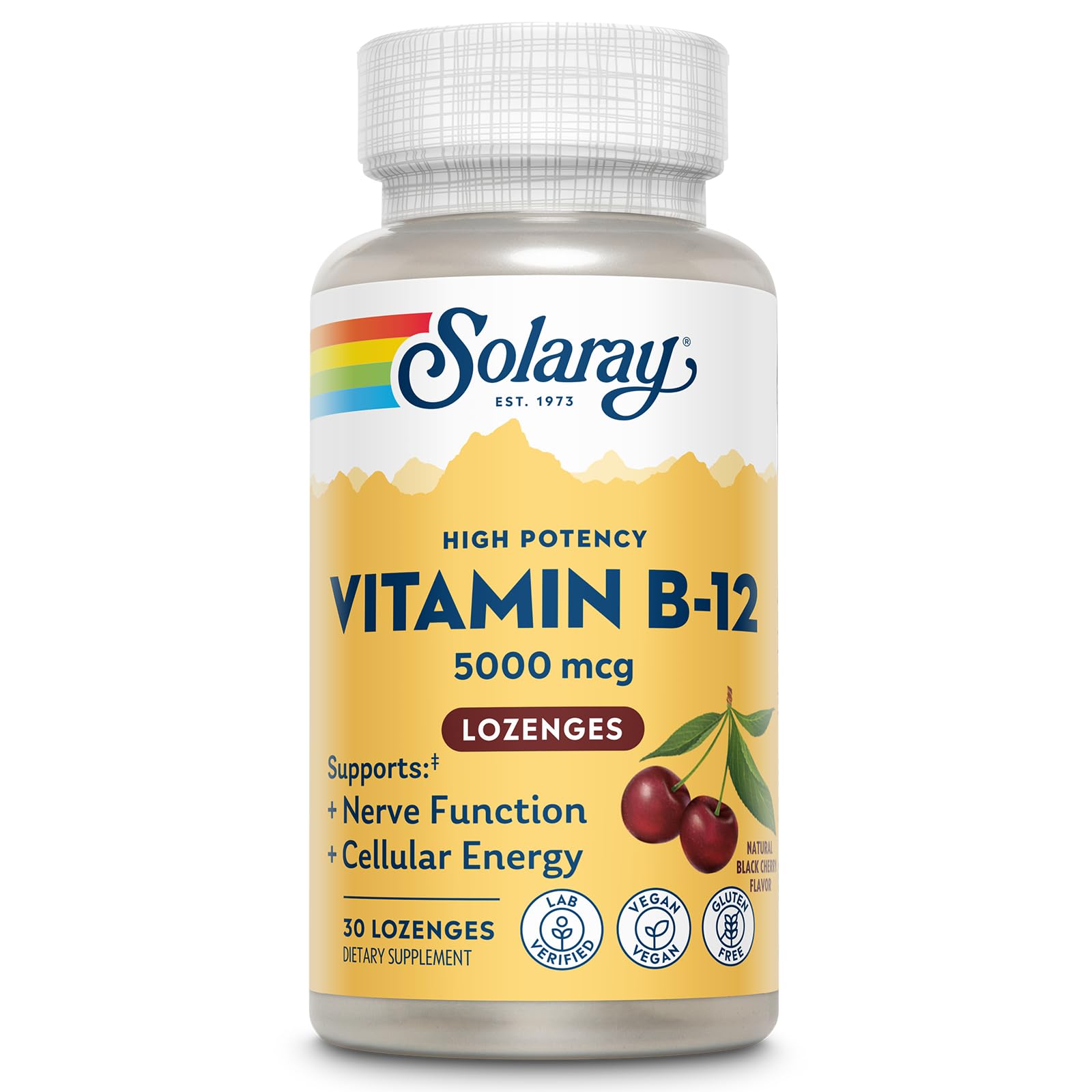 SOLARAY Vitamin B12 lozenges 5000 mcg with methylcobalamin in black cherry flavor
