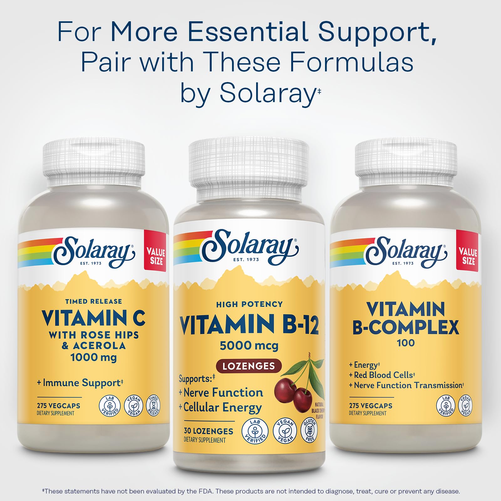 Eco-friendly packaging and bottle for Solaray B12 lozenges