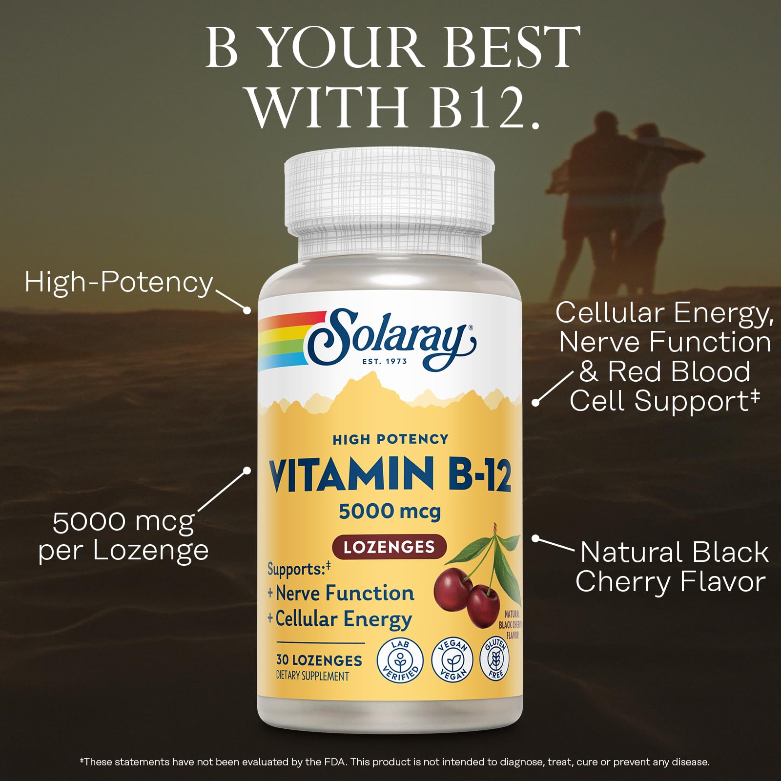 Vegan and gluten-free B12 lozenges in black cherry flavor
