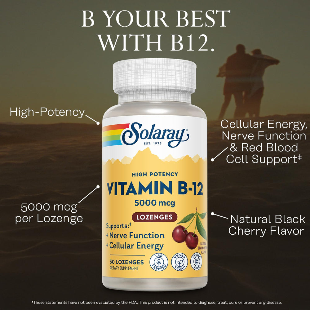 Vegan and gluten-free B12 lozenges in black cherry flavor