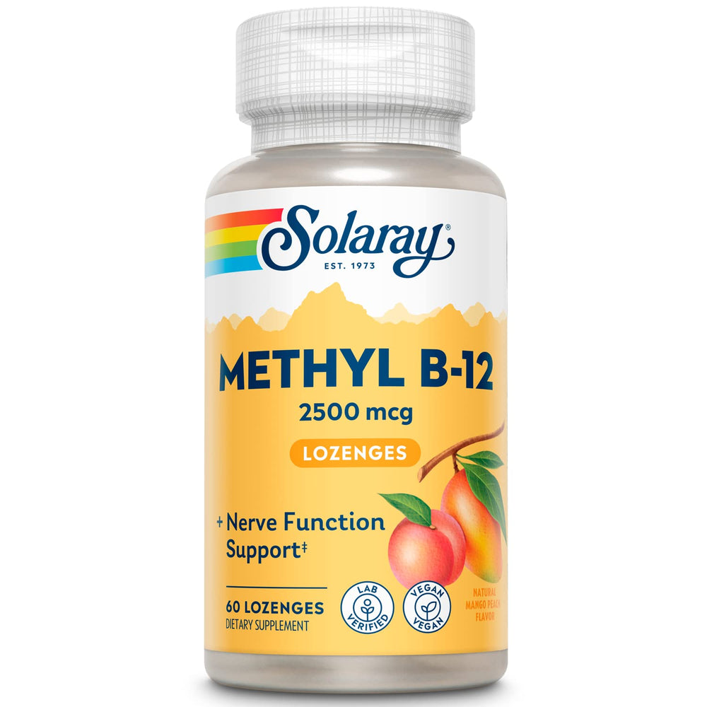Solaray B12 Methyl Lozenge bottle label showing 2500mcg per lozenge