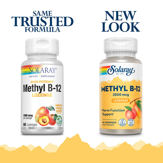 Solaray B12 Methyl Lozenge lozenge packaging image showing 60-count