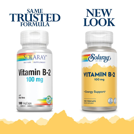 Close-up of SOLARAY B-2 Riboflavin 100 mg bottle