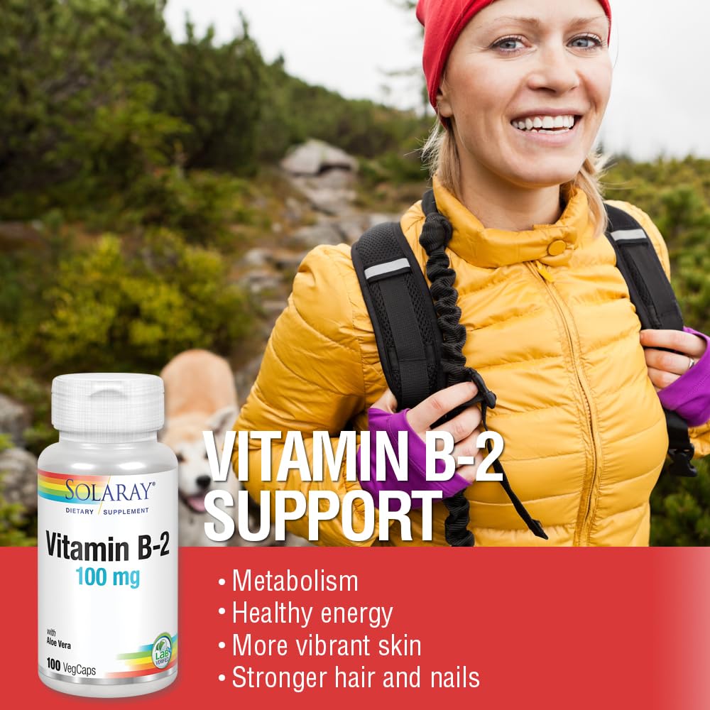 Bottle with Aloe Vera imagery for SOLARAY Vitamin B-2 Riboflavin