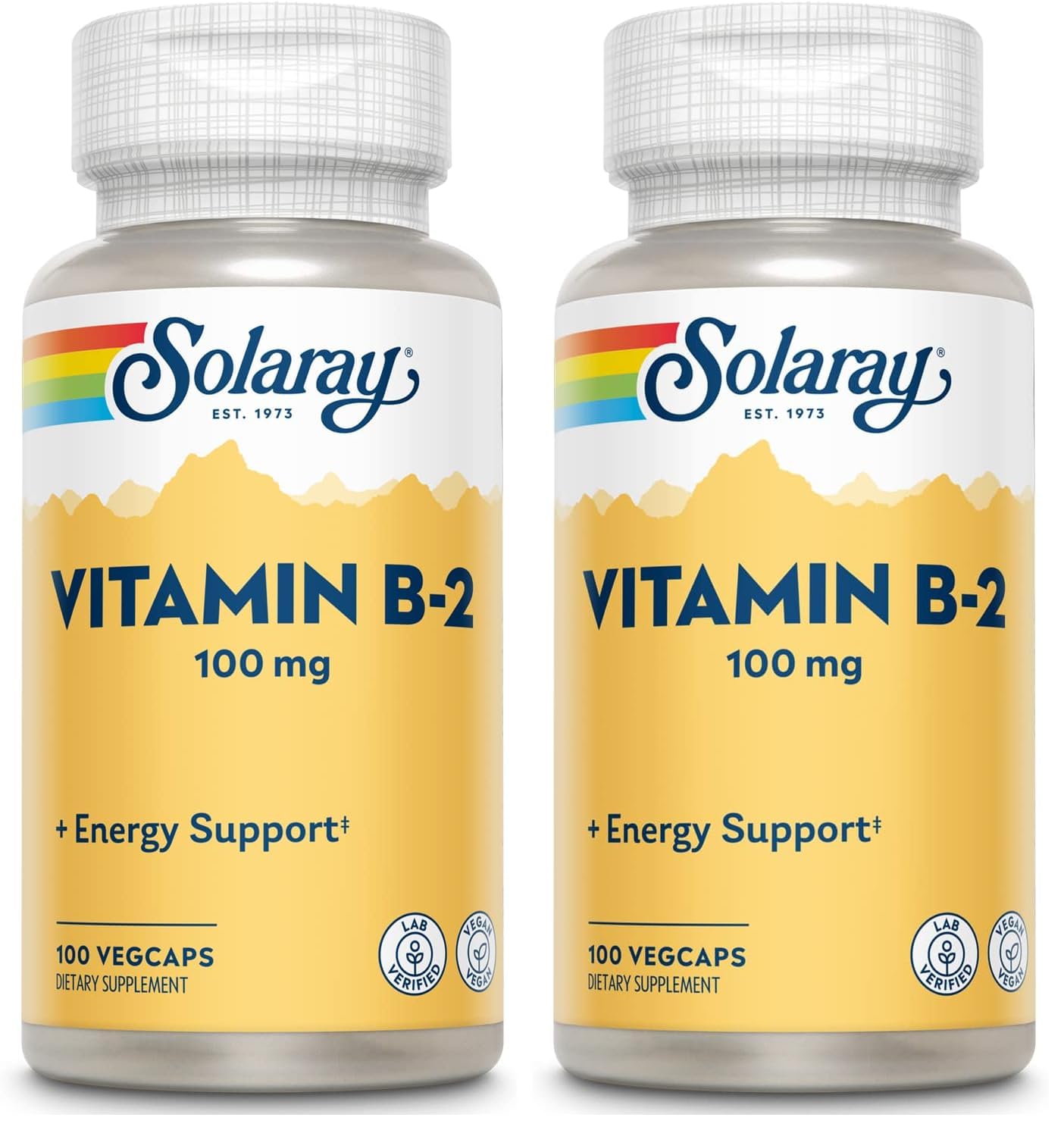 SOLARAY Vitamin B-2 Riboflavin 100 mg with Aloe Vera – 100-count capsules, pack of 2