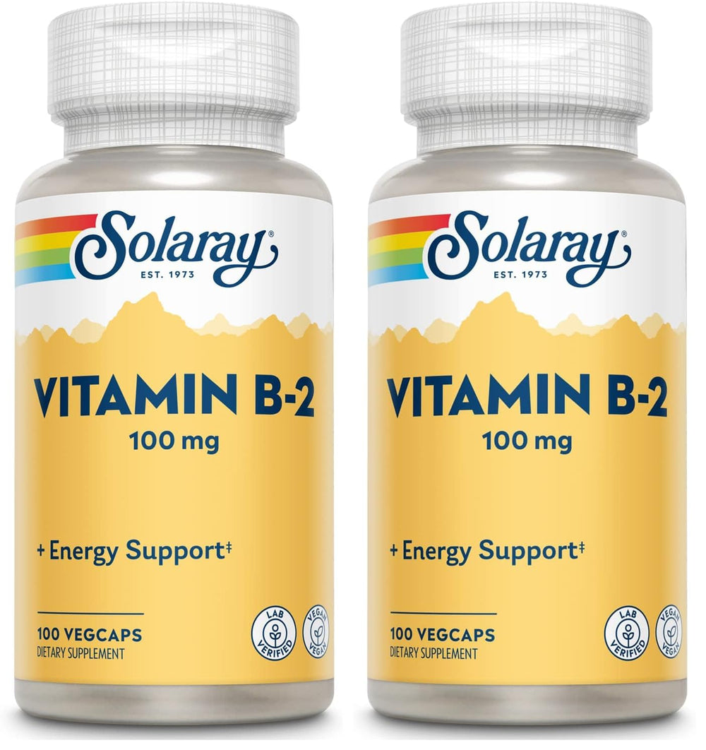 SOLARAY Vitamin B-2 Riboflavin 100 mg with Aloe Vera – 100-count capsules, pack of 2