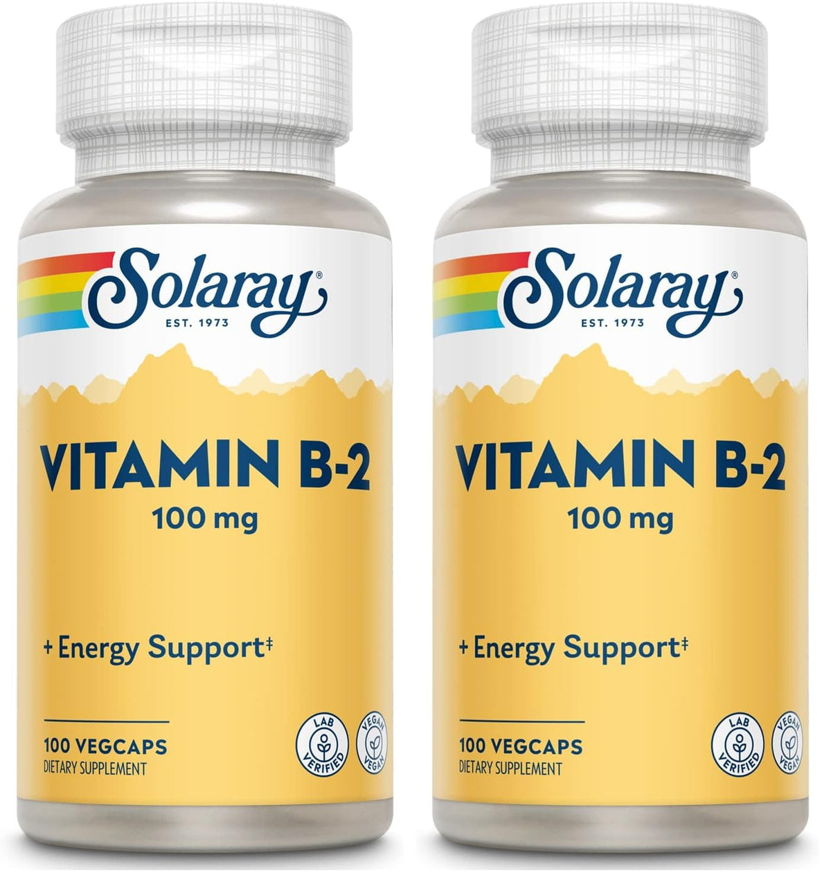 SOLARAY Vitamin B-2 Riboflavin 100 mg with Aloe Vera – 100-count capsules, pack of 2