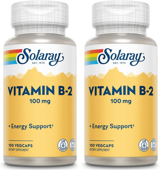 SOLARAY Vitamin B-2 Riboflavin 100 mg with Aloe Vera – 100-count capsules, pack of 2