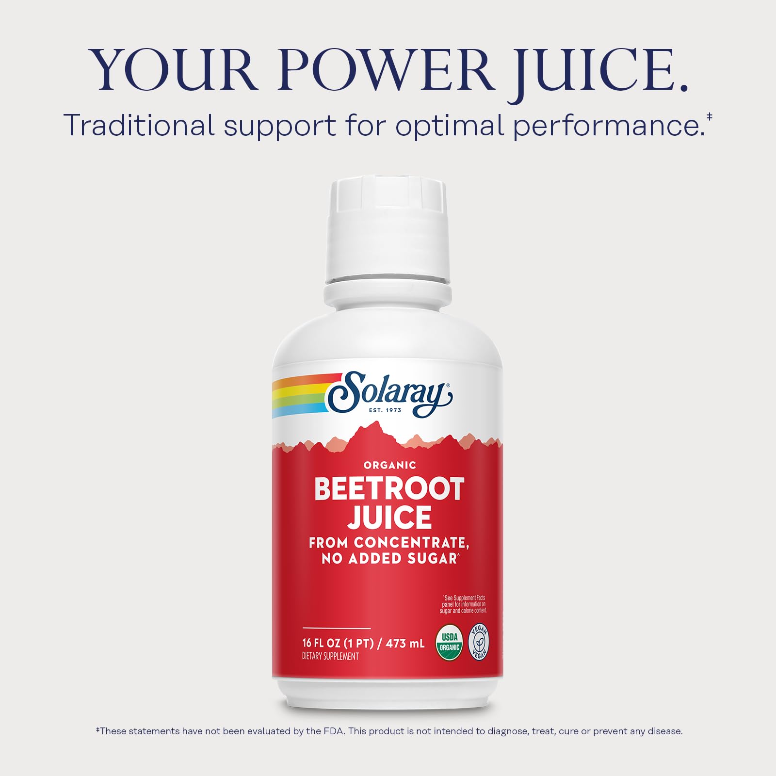 Glass bottle serving Solaray Beetroot Juice 16 oz