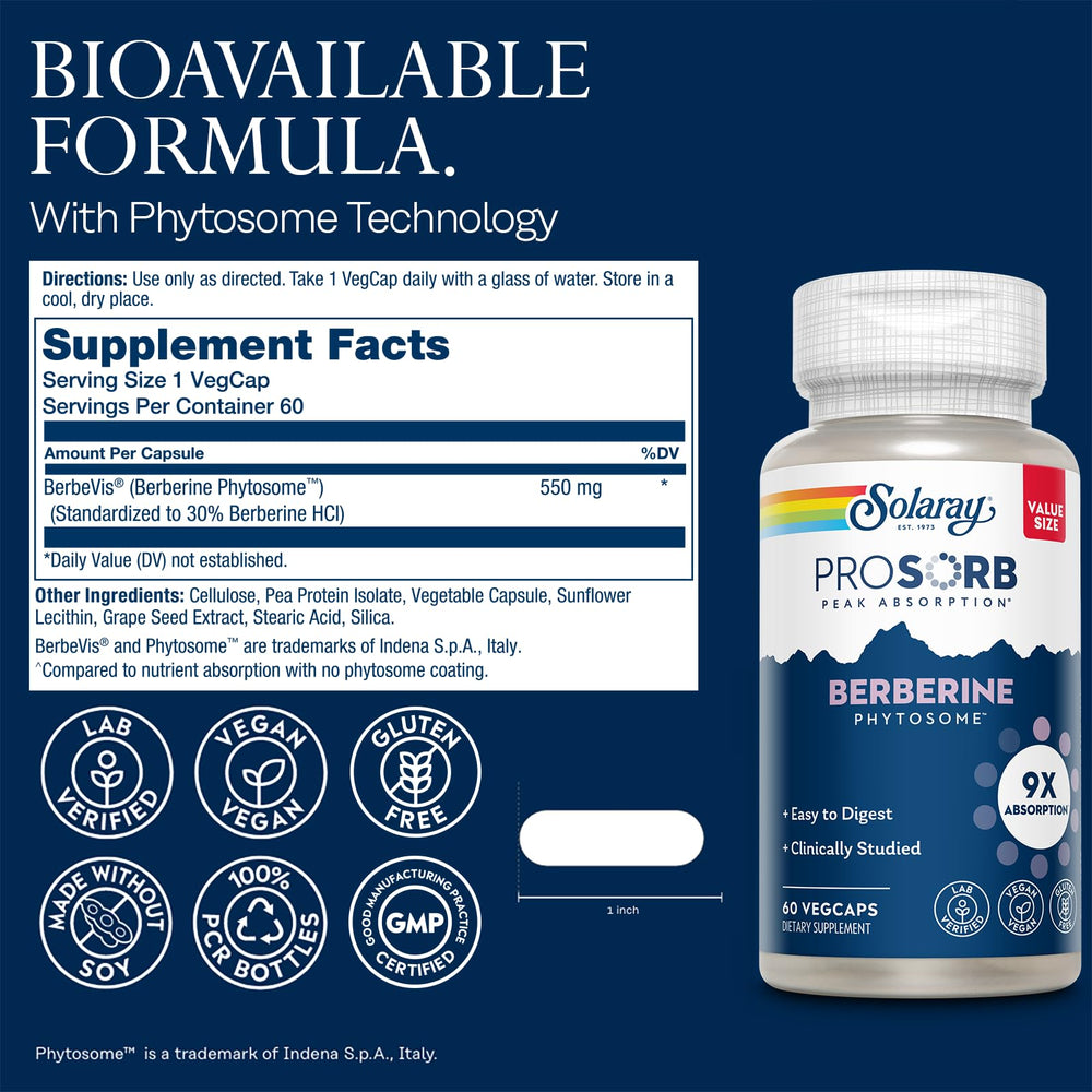 Ingredient panel showing BerberVis Berberine Phytosome 30% Berberine HCl