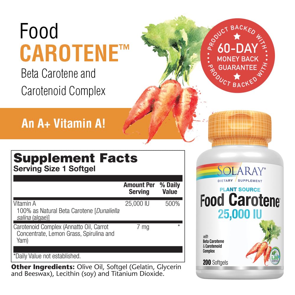 SOLARAY product label showing Beta Carotene carotenoids ingredients