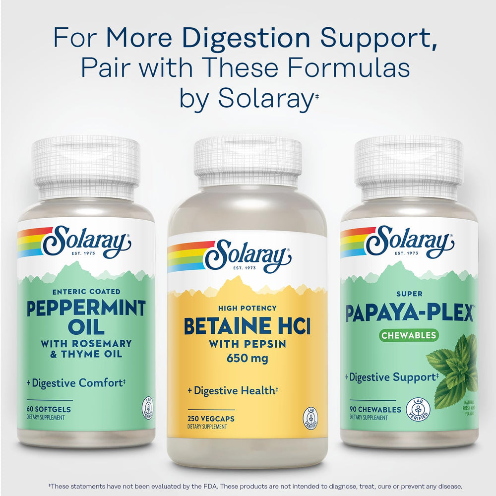 SOLARAY Betaine HCL with Pepsin bottle in use implies reliable serving count