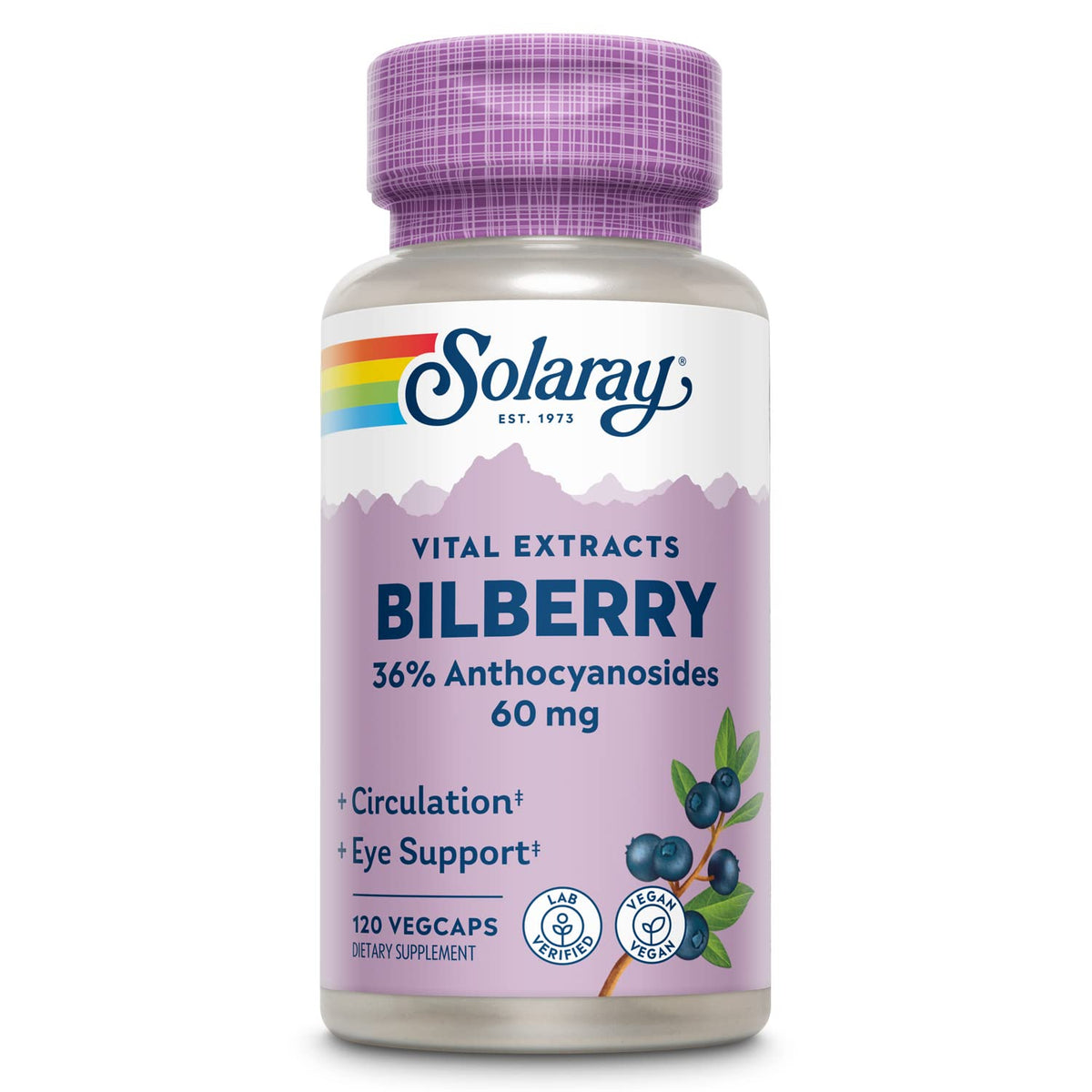 SOLARAY Bilberry extract 60 mg capsules front view