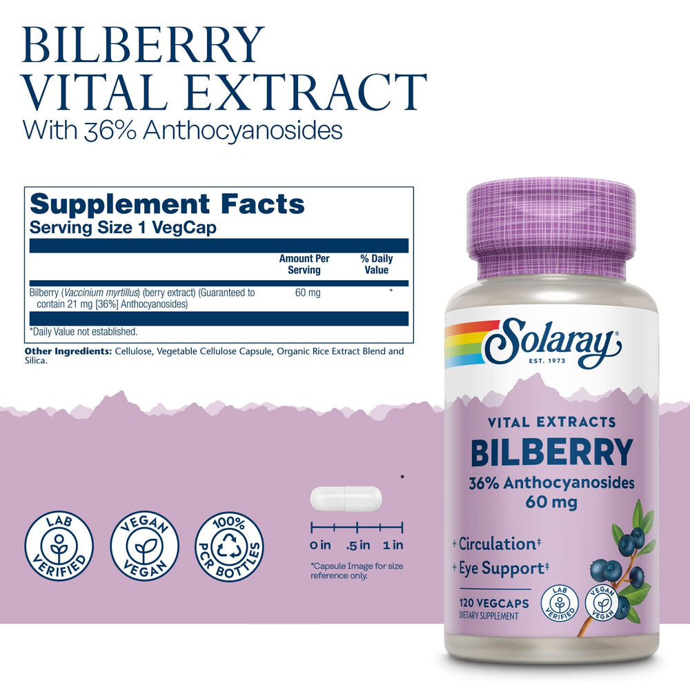 Ingredients label showing bilberry extract and potency