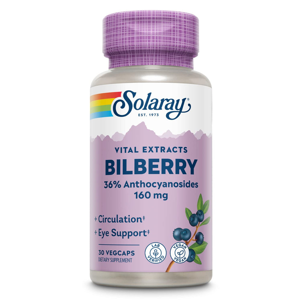 Bottle of SOLARAY Bilberry Extract 160 mg 30 vegan capsules