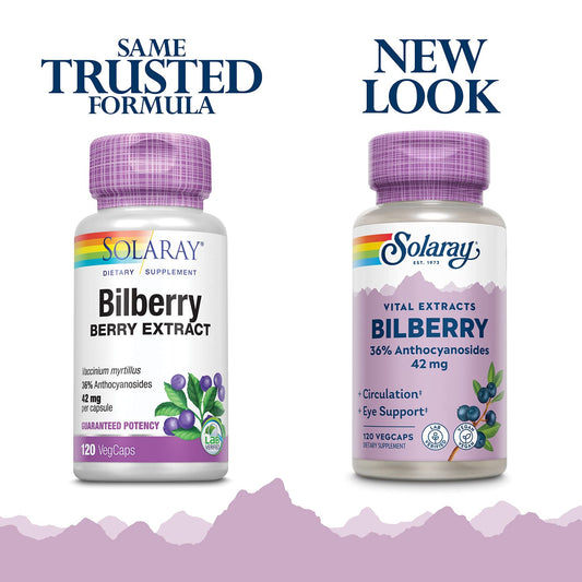 Close-up of Bilberry Extract capsules showing 42 mg potency