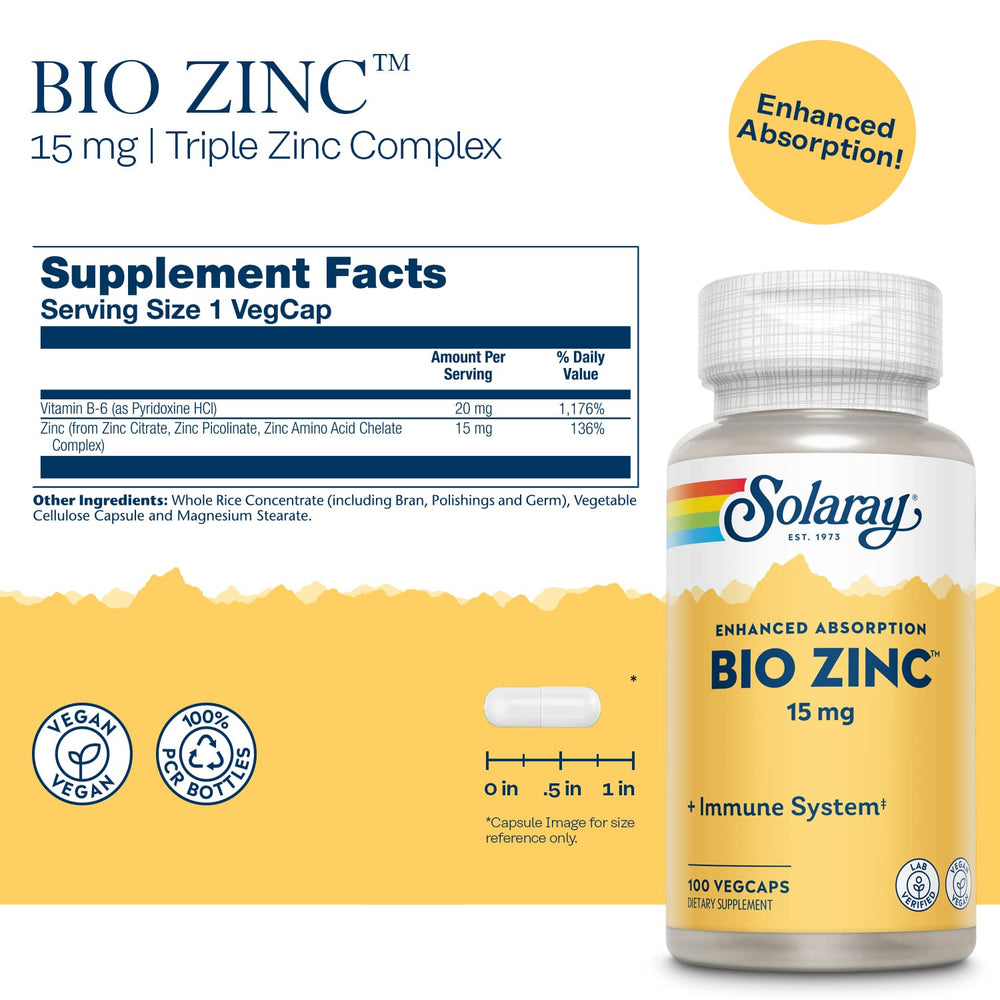 Solaray Bio Zinc 15 mg bottle label close-up