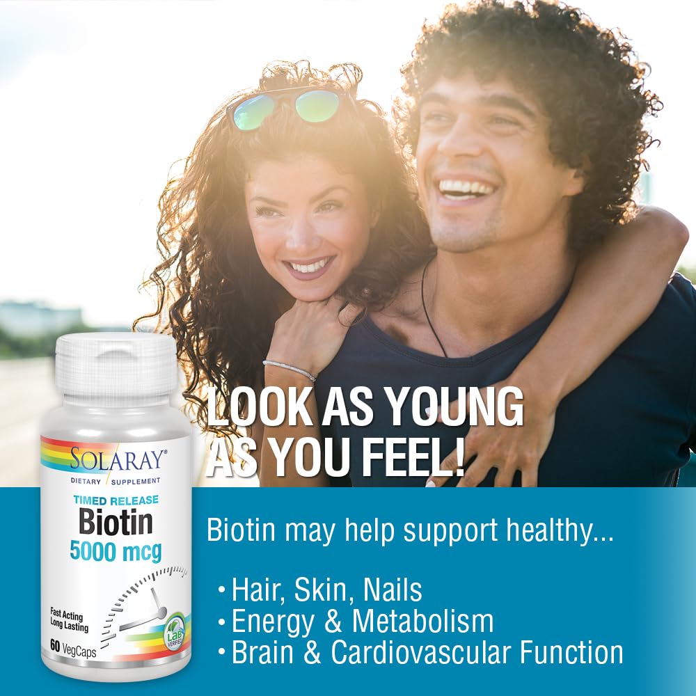 Nutrition facts panel on SOLARAY Biotin Timed Release bottle