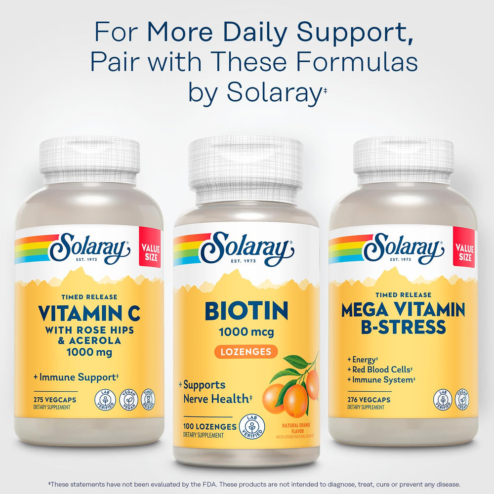 Bottle of SOLARAY Biotin 1000 mcg Lozenges with label
