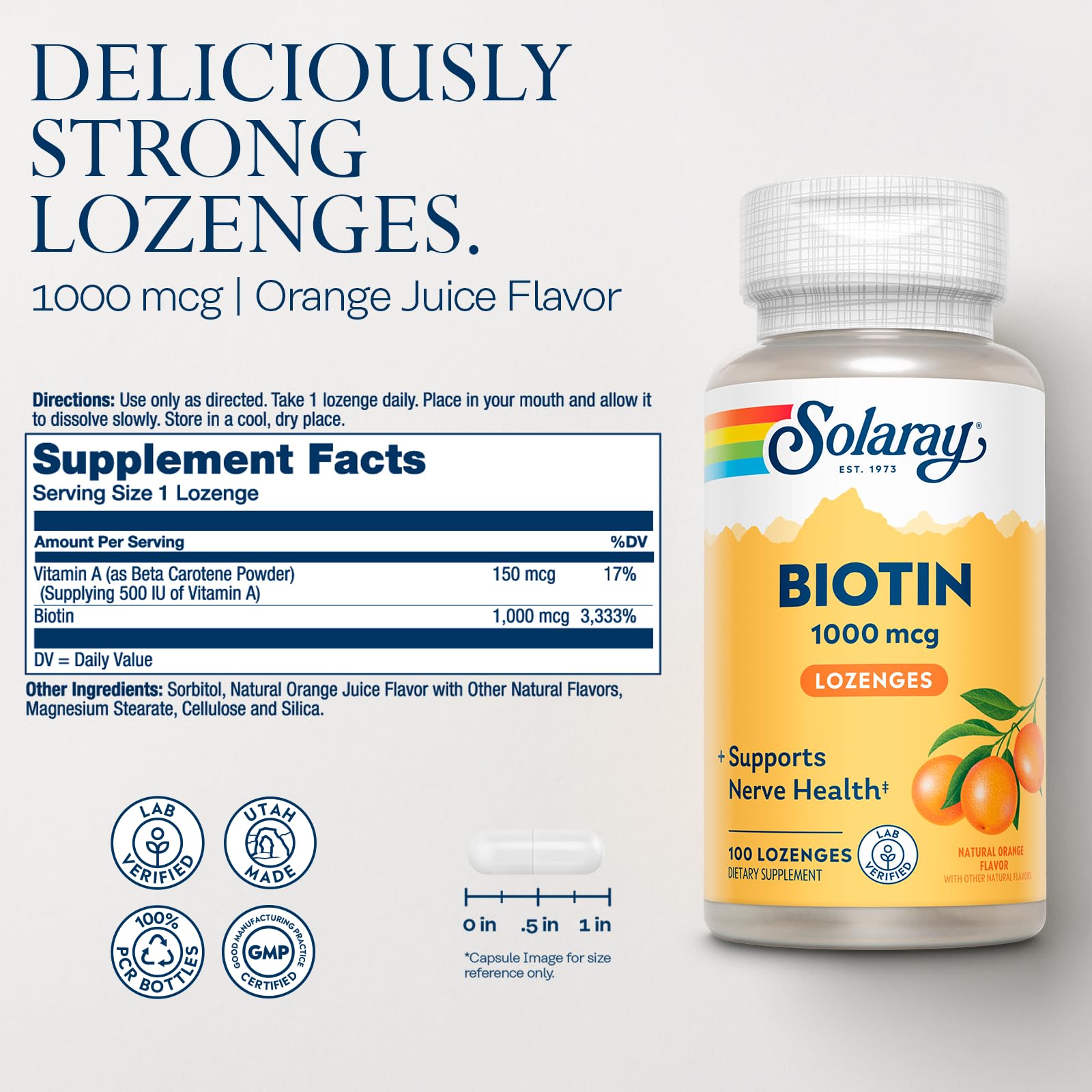SOLARAY Biotin 1000 mcg Lozenges packaging front