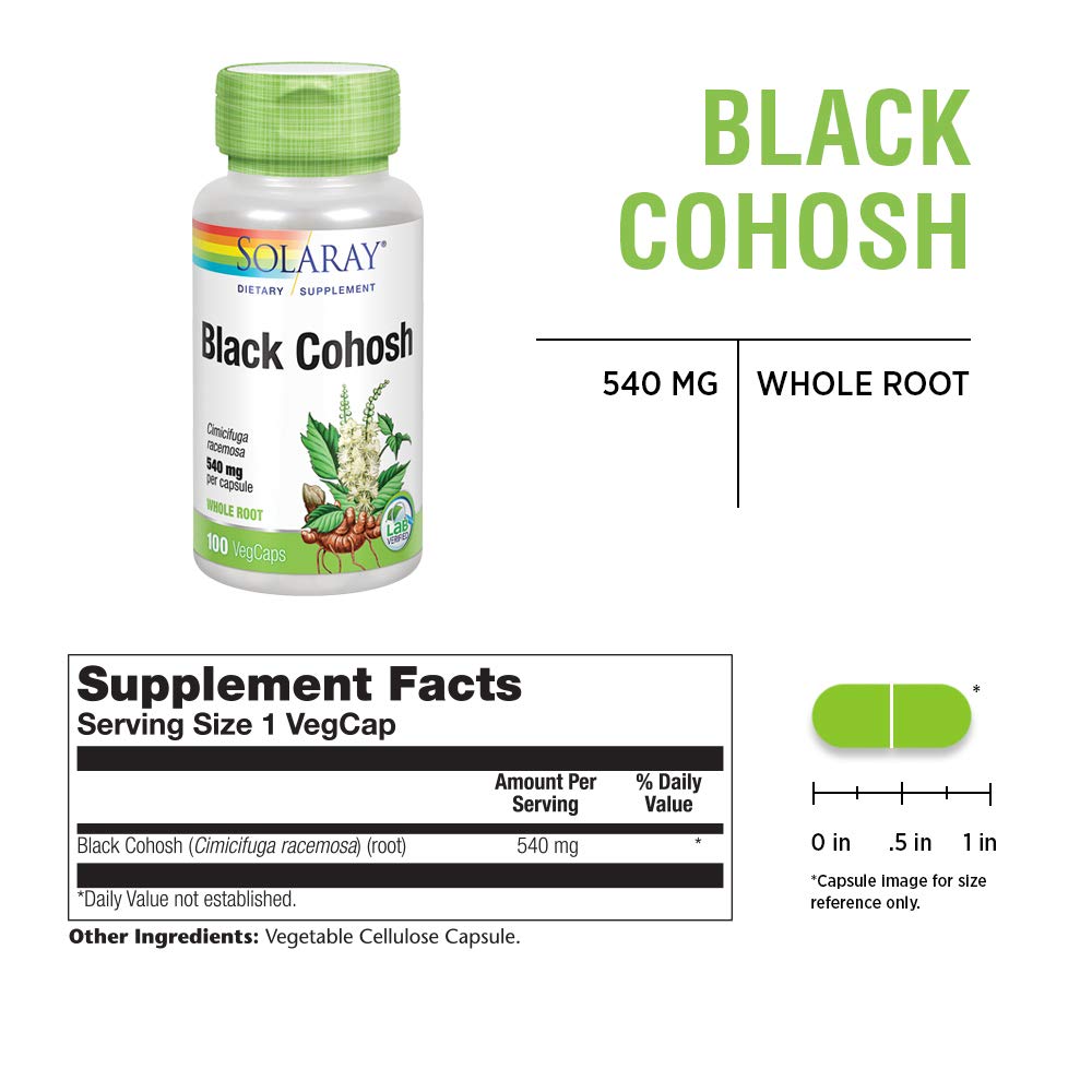 Ingredient panel on the SOLARAY Black Cohosh packaging