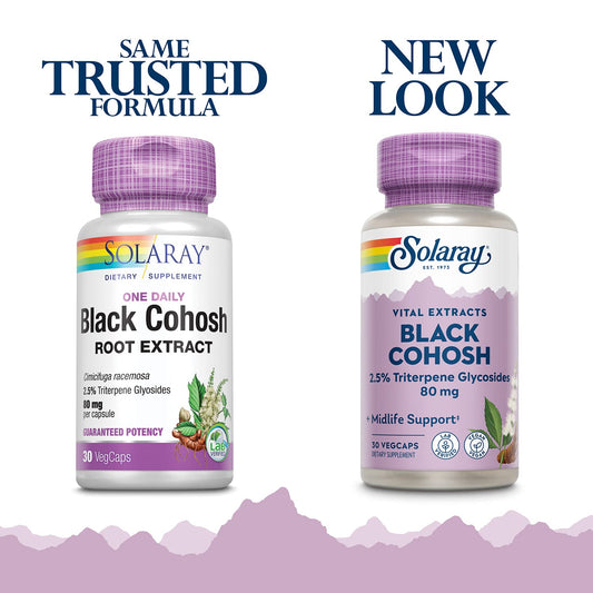 SOLARAY Black Cohosh Root Extract 80 mg VegCaps - label and capsules