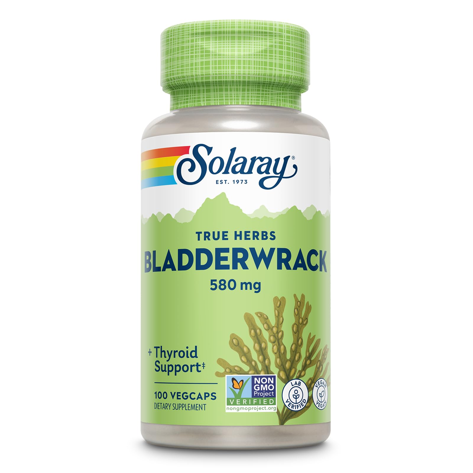 SOLARAY Bladderwrack Capsules bottle and label showing 580 mg per serving