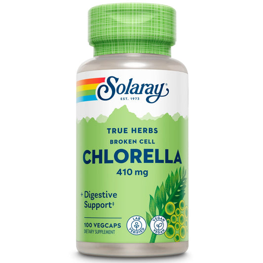 SOLARAY Broken Cell Chlorella 410 mg bottle with 100 vegan capsules