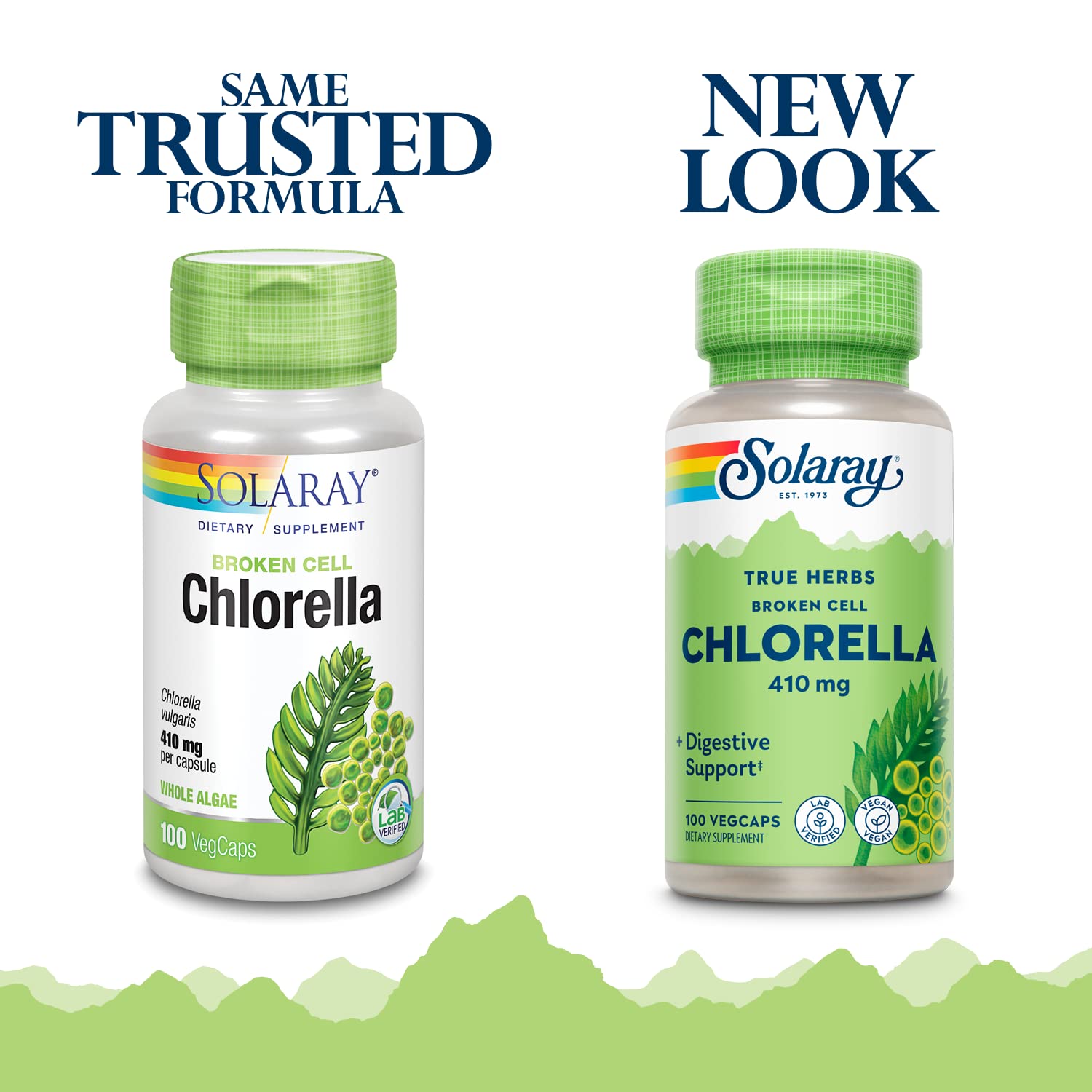 Nutrition facts panel for SOLARAY Broken Cell Chlorella 410 mg