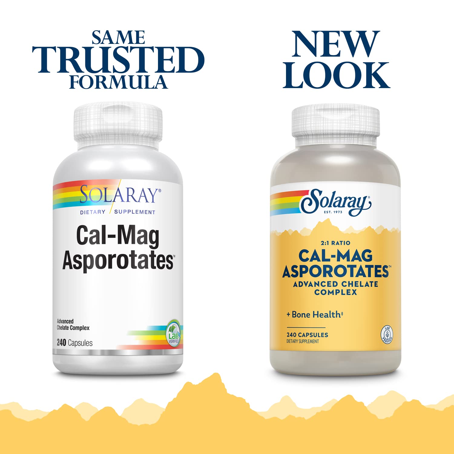 Close-up of Solaray Calcium and Magnesium Asporotate Capsules packaging - 240 count