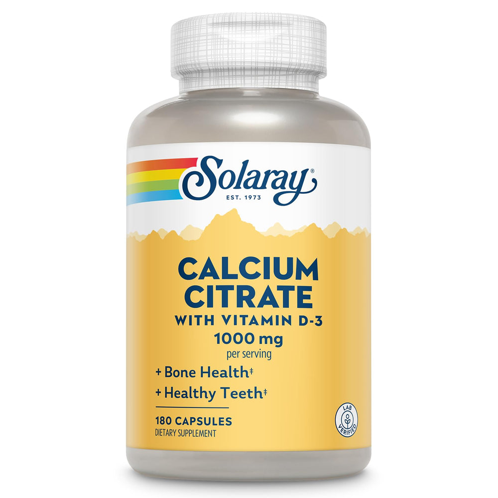 Front view of Solaray Calcium Citrate 1000mg with Vitamin D3 bottle