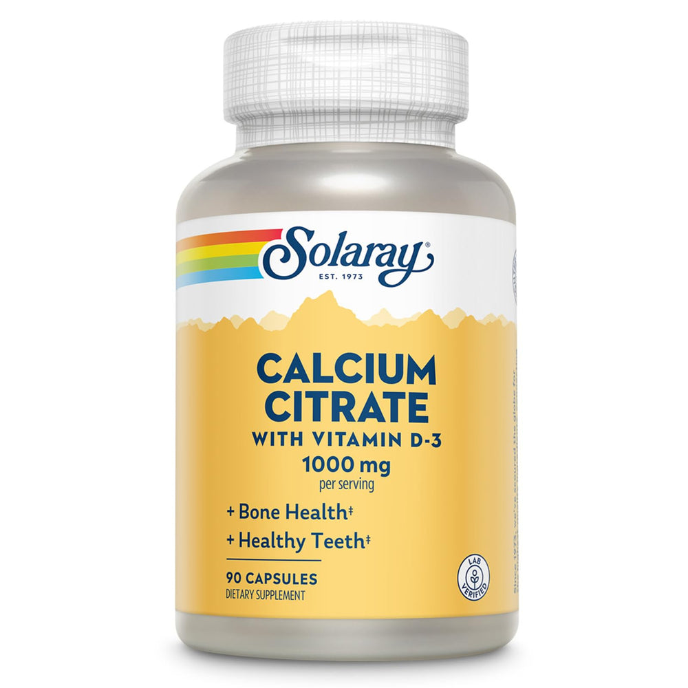 Front label of Solaray Calcium Citrate with Vitamin D3 1000mg bottle