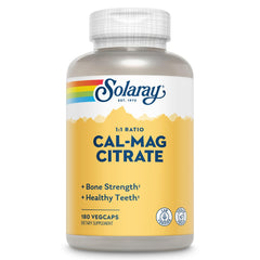 Bottle of Solaray Calcium Magnesium Citrate 1:1 Ratio 180 VegCaps