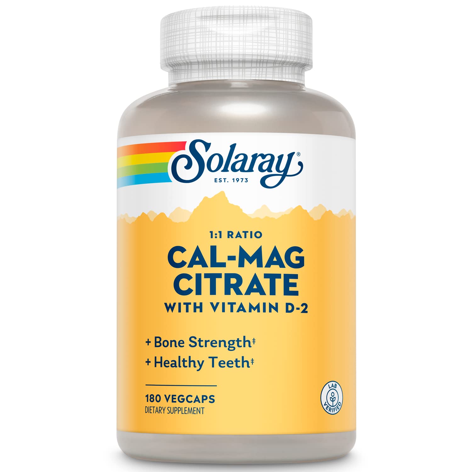 Front view of SOLARAY Calcium Magnesium Citrate 1:1 with Vitamin D2 bottle
