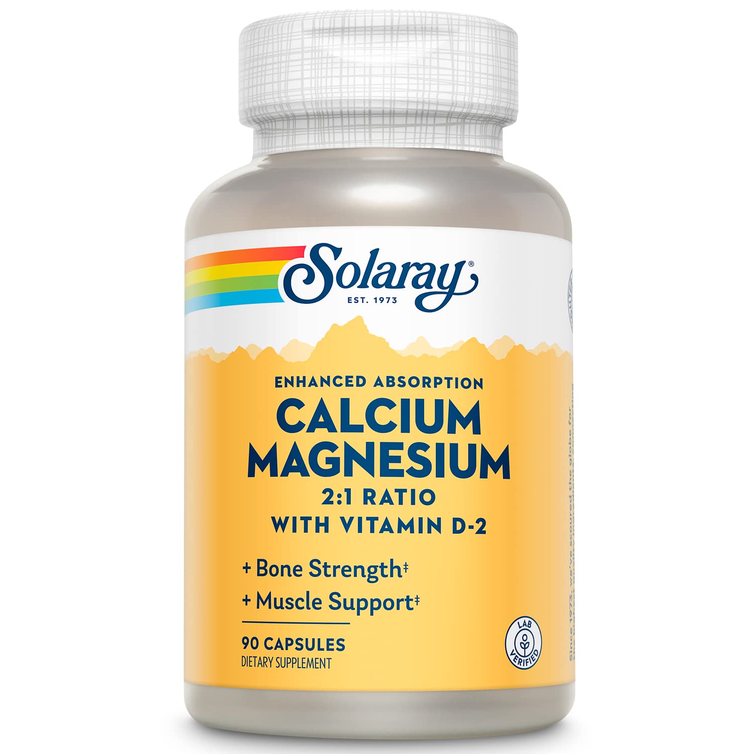 Solaray Calcium & Magnesium with D2 amino acid chelate bottle 90 count