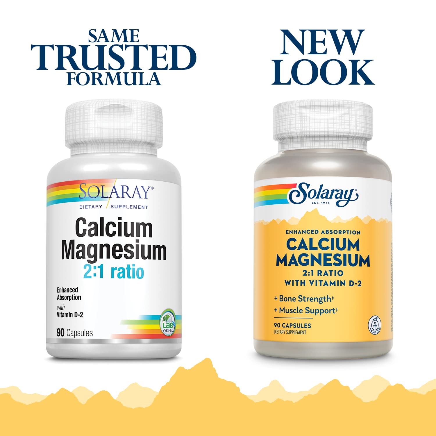 Front packaging of Solaray Calcium & Magnesium 90 count bottle