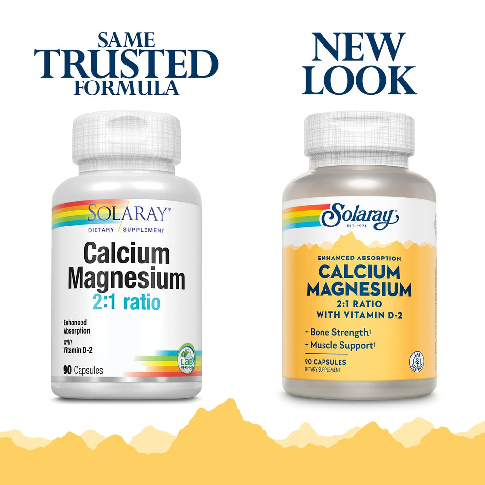 Front packaging of Solaray Calcium & Magnesium 90 count bottle